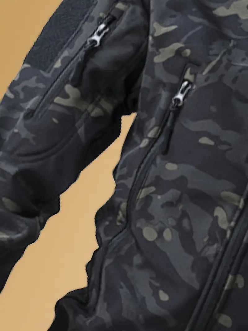 Men's Tactical Camo Windbreaker - Waterproof, Mid-Length Military Jacket with Hood, Zip Closure for Fall/Winter