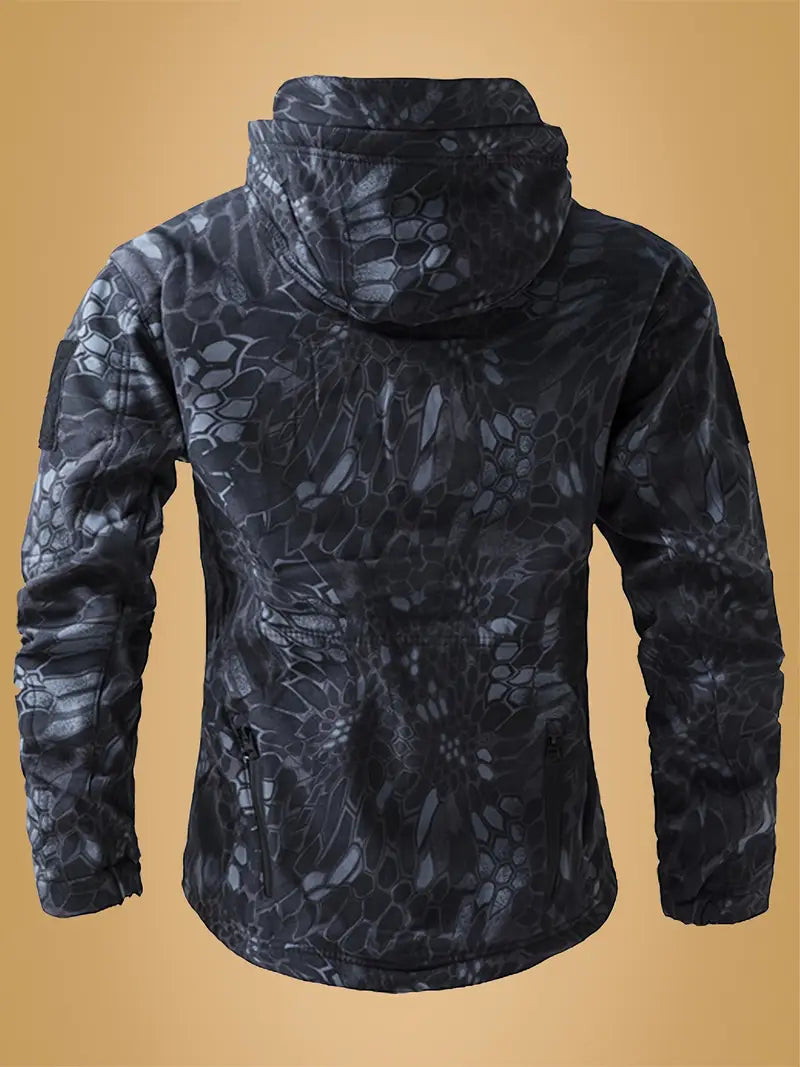 Men's Tactical Camo Windbreaker - Waterproof, Mid-Length Military Jacket with Hood, Zip Closure for Fall/Winter