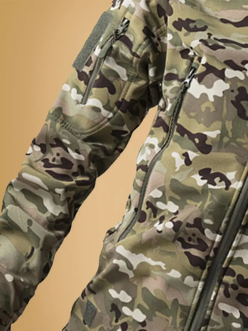 Men's Tactical Camo Windbreaker - Waterproof, Mid-Length Military Jacket with Hood, Zip Closure for Fall/Winter