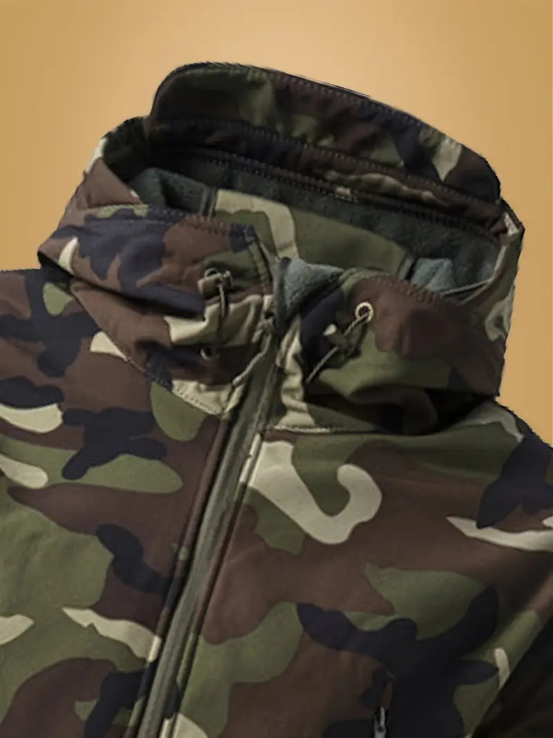 Men's Tactical Camo Windbreaker - Waterproof, Mid-Length Military Jacket with Hood, Zip Closure for Fall/Winter