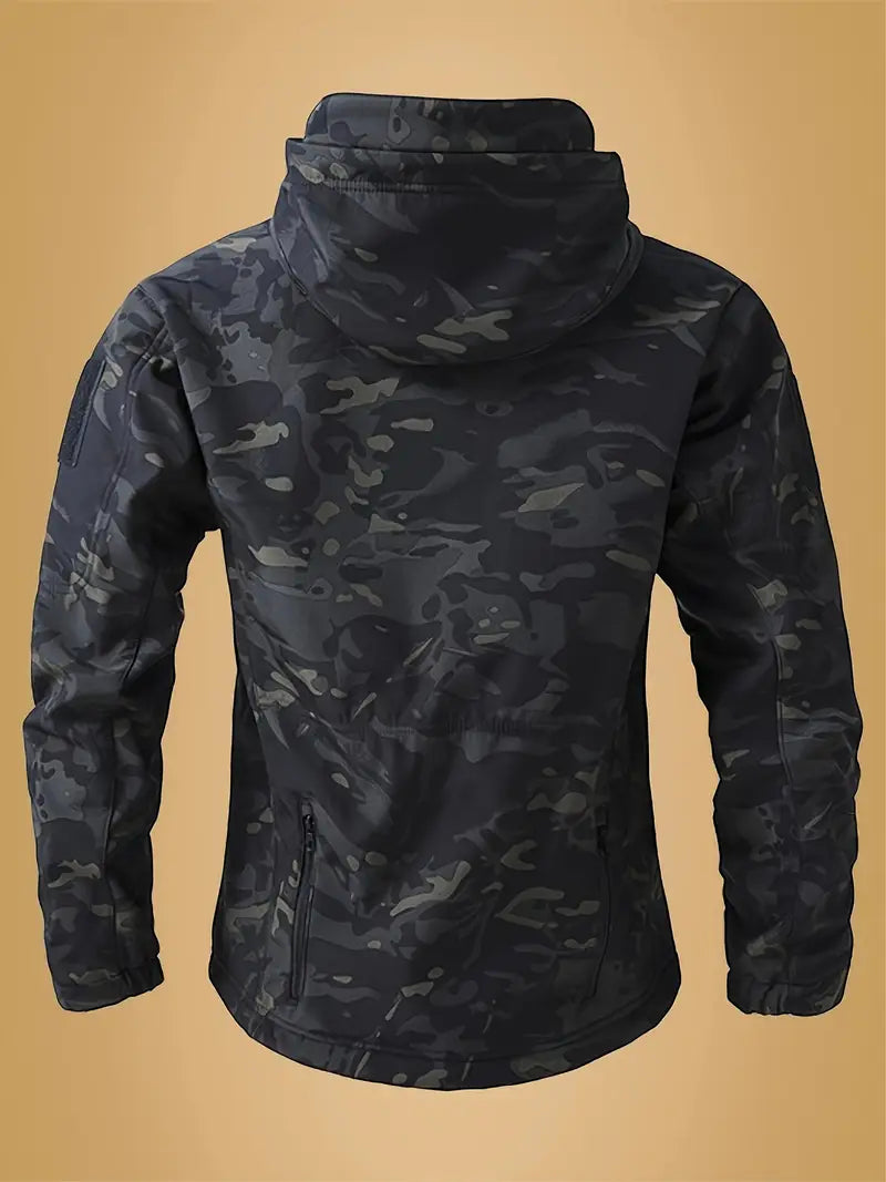 Men's Tactical Camo Windbreaker - Waterproof, Mid-Length Military Jacket with Hood, Zip Closure for Fall/Winter