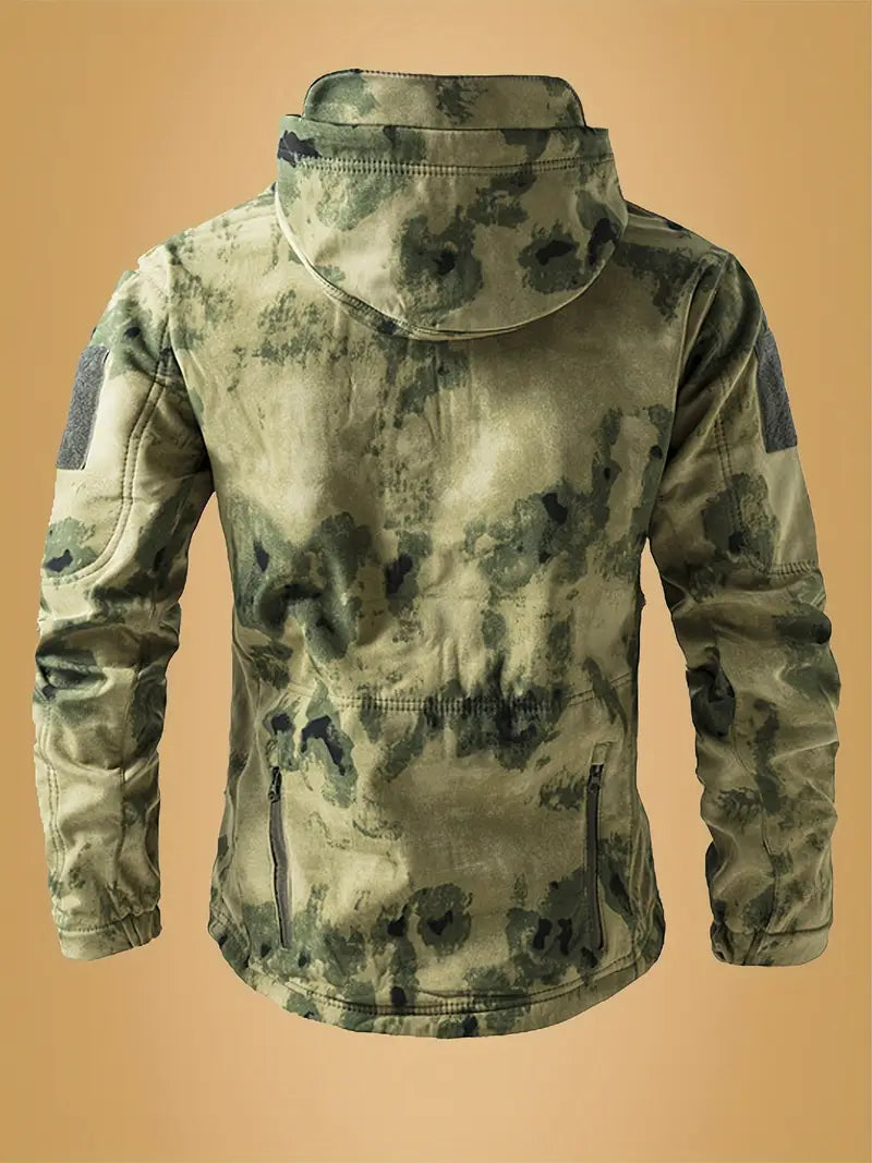 Men's Tactical Camo Windbreaker - Waterproof, Mid-Length Military Jacket with Hood, Zip Closure for Fall/Winter