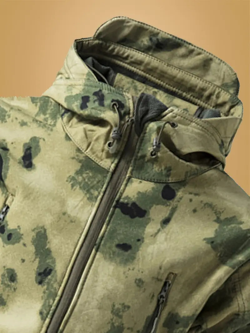 Men's Tactical Camo Windbreaker - Waterproof, Mid-Length Military Jacket with Hood, Zip Closure for Fall/Winter