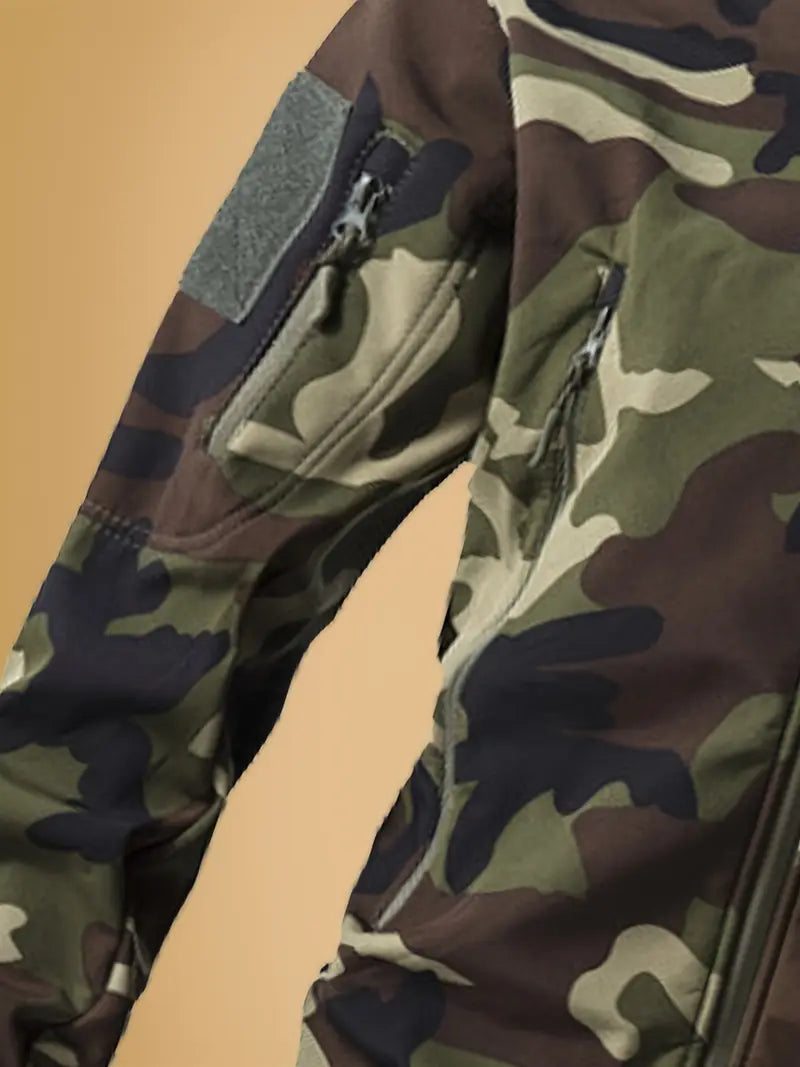 Men's Tactical Camo Windbreaker - Waterproof, Mid-Length Military Jacket with Hood, Zip Closure for Fall/Winter