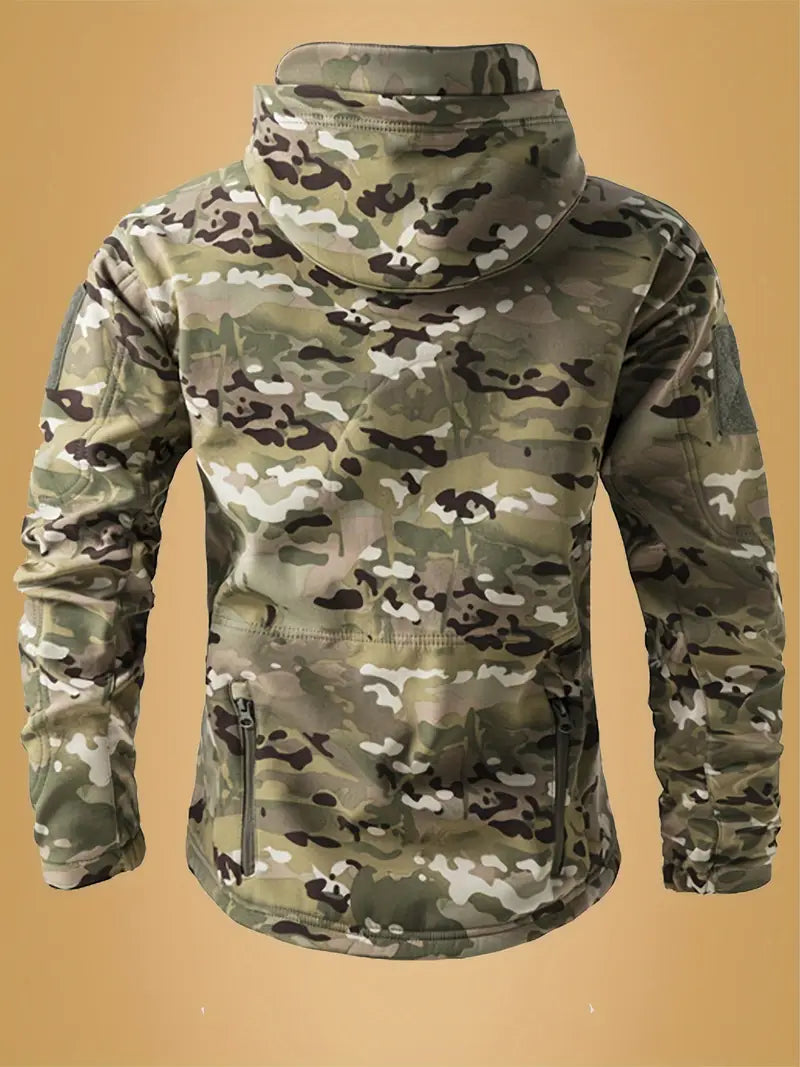 Men's Tactical Camo Windbreaker - Waterproof, Mid-Length Military Jacket with Hood, Zip Closure for Fall/Winter